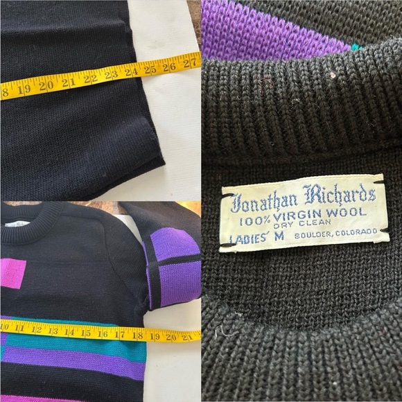 Vintage 100% Wool Geometric color block sweater medium - Picture 7 of 8